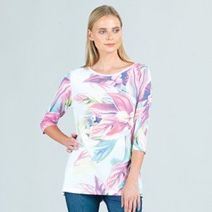 COPY - NWT White Print Watercolor Tunic Mesh Top by Clara